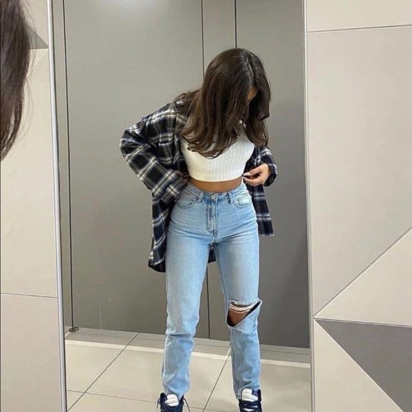 SHEIN Drop Shoulder Single Breasted Plaid Blouse - Picture 7 of 7